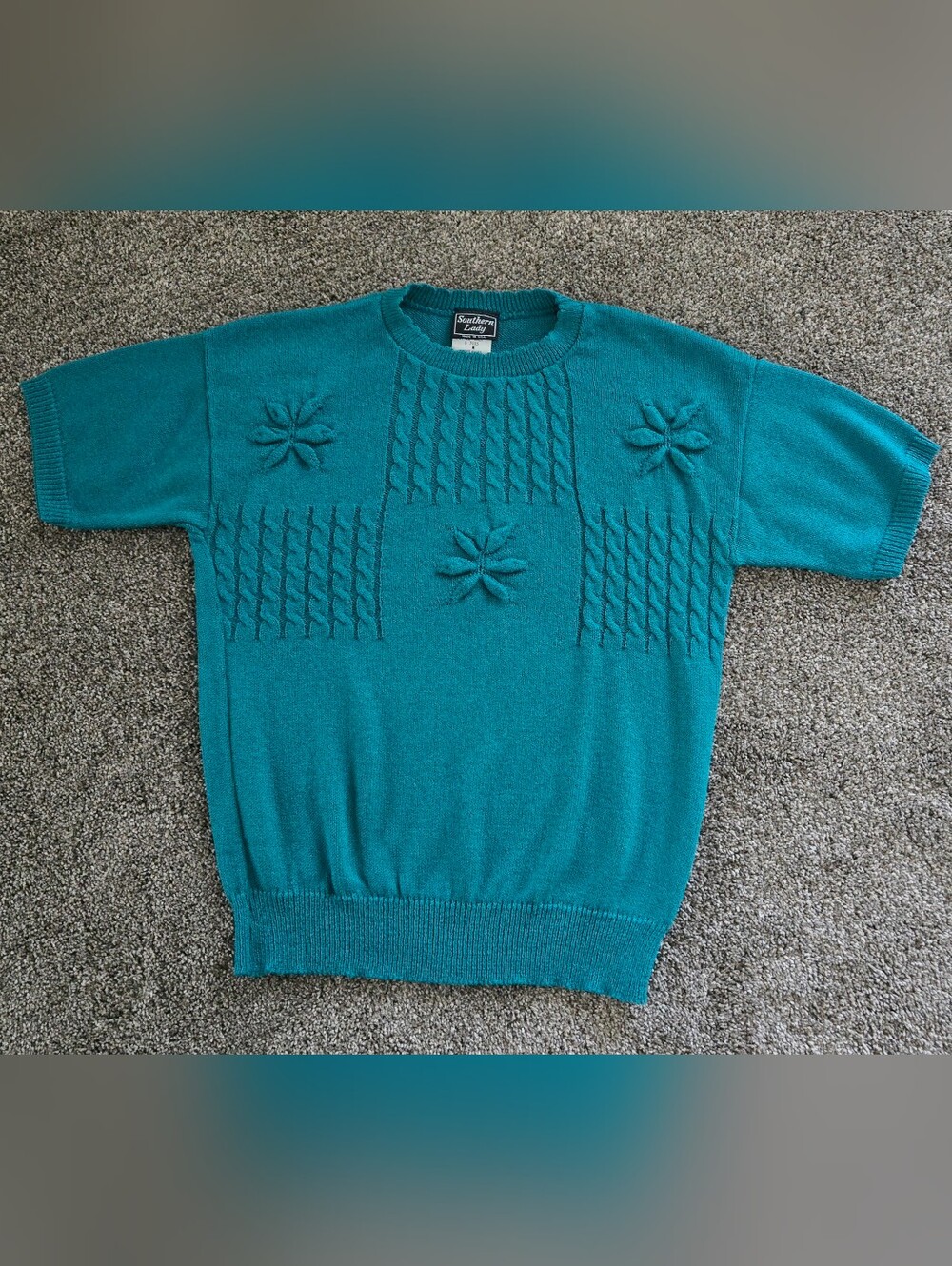 Southern Lady Vntg 80's Embroidered Crewneck Short Sleeve Sweater M